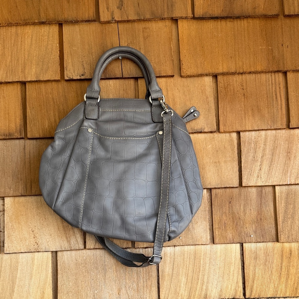 Tignanello Gray Croc-Embossed Shoulder Bag with Detachable Strap